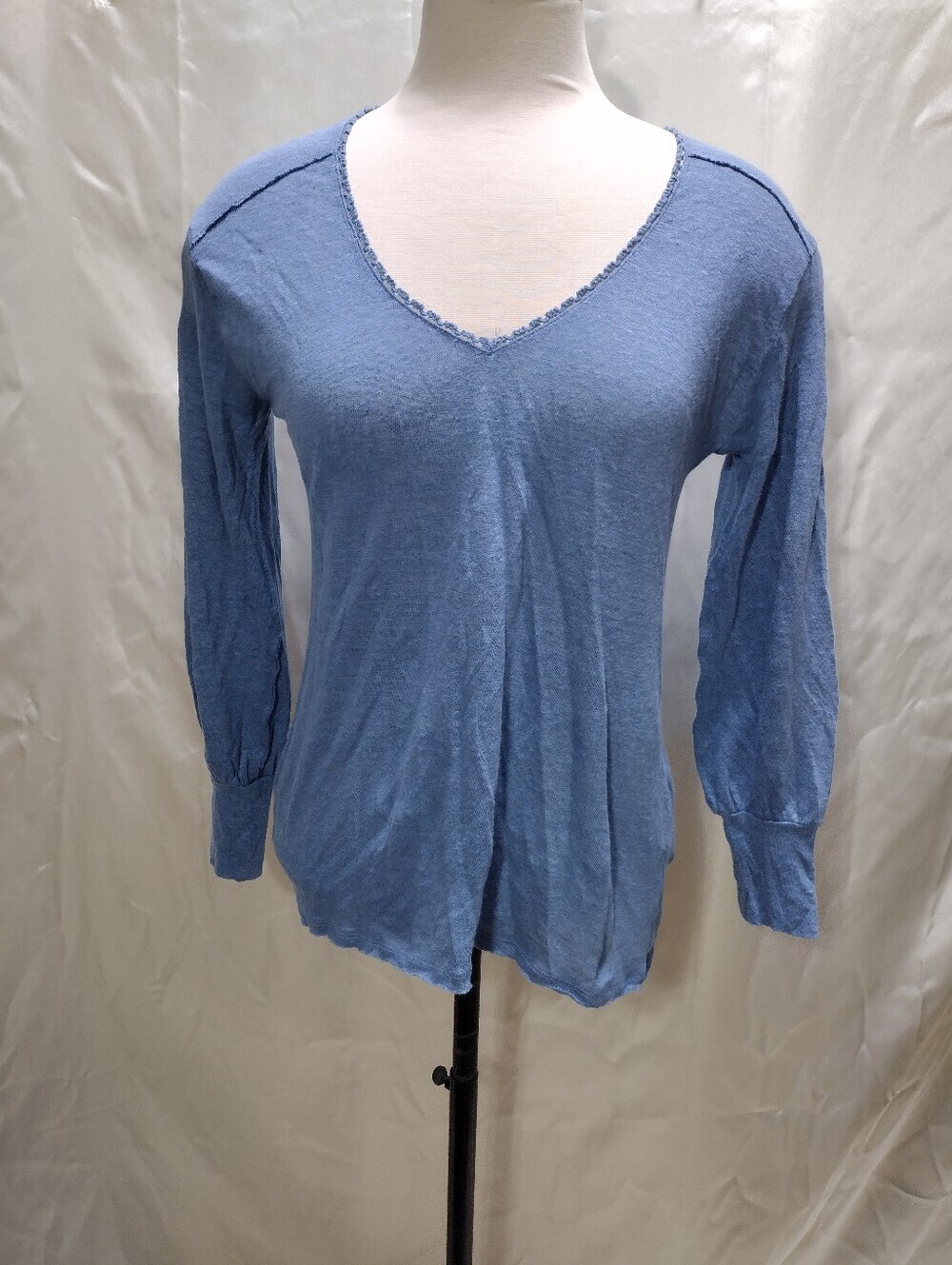 Sundance Mariner Journey Top women's S Blue 100% linen Long Sleeve beachy boho